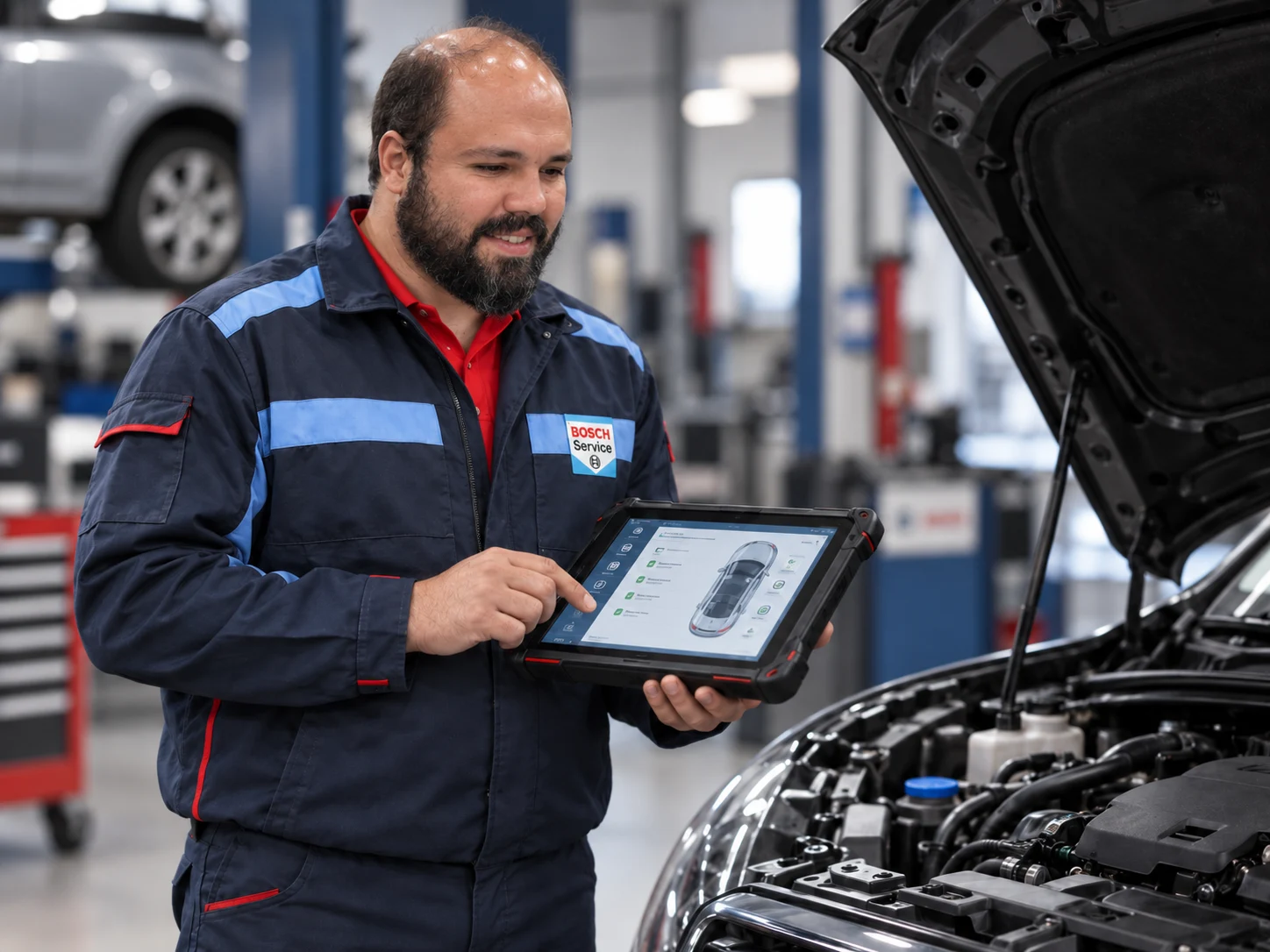 Técnico da Cardozo realizando diagnóstico eletrônico em um veículo